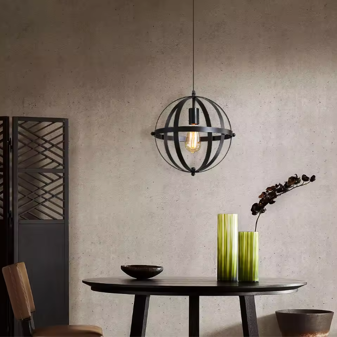 Industriële Vintage Hanglamp – Zwarte Metalen Plafondlamp met Verstelbare Kabel