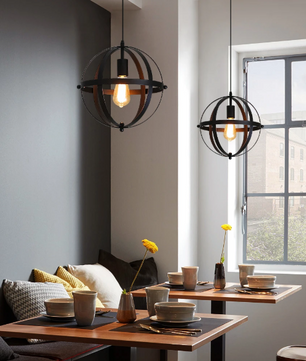 Industriële Vintage Hanglamp – Zwarte Metalen Plafondlamp met Verstelbare Kabel