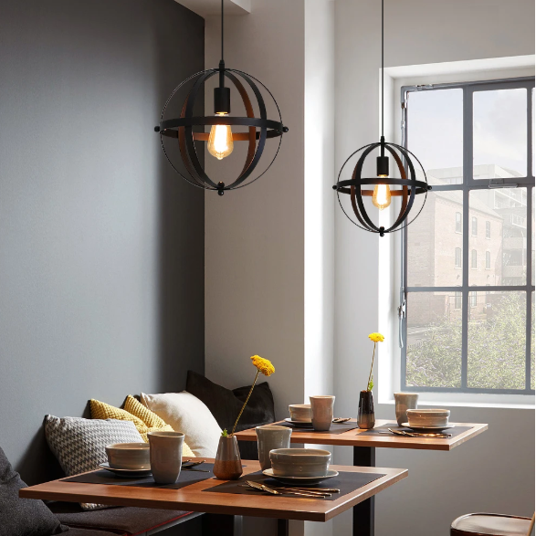 Industriële Vintage Hanglamp – Zwarte Metalen Plafondlamp met Verstelbare Kabel
