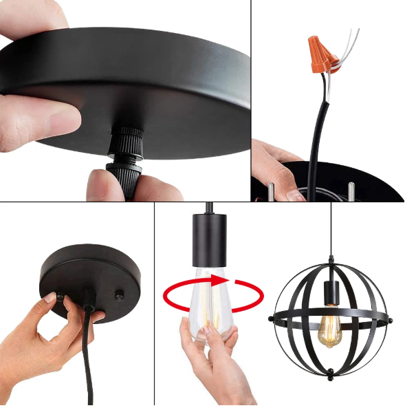 Industriële Vintage Hanglamp – Zwarte Metalen Plafondlamp met Verstelbare Kabel