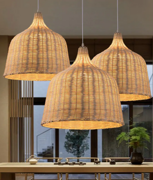 Rotan Hanglamp – Handgevlochten Bamboe Plafondlamp voor Woonkamer & Slaapkamer