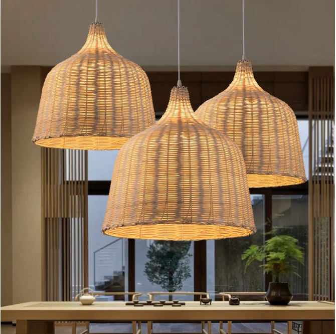 Rotan Hanglamp – Handgevlochten Bamboe Plafondlamp voor Woonkamer & Slaapkamer