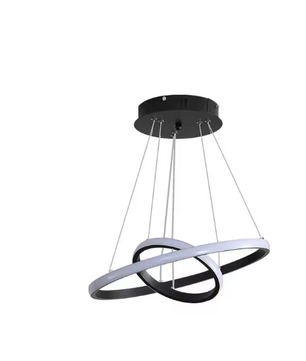 LED Hanglamp 30W – Moderne Zwarte Plafondlamp met 2 Ringen, Stijlvol en Functioneel