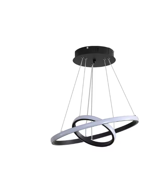 LED Hanglamp 30W – Moderne Zwarte Plafondlamp met 2 Ringen, Stijlvol en Functioneel