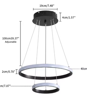 LED Hanglamp 30W – Moderne Zwarte Plafondlamp met 2 Ringen, Stijlvol en Functioneel