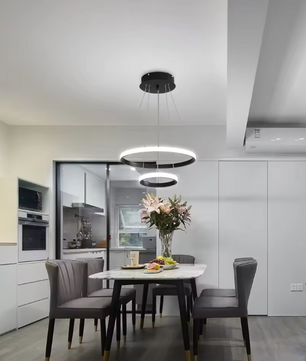 LED Hanglamp 30W – Moderne Zwarte Plafondlamp met 2 Ringen, Stijlvol en Functioneel