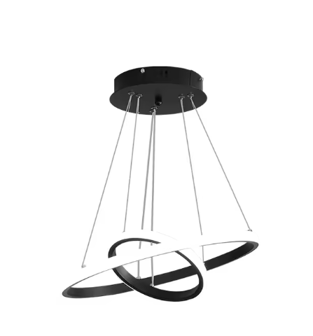 LED Hanglamp 30W – Moderne Zwarte Plafondlamp met 2 Ringen, Stijlvol en Functioneel