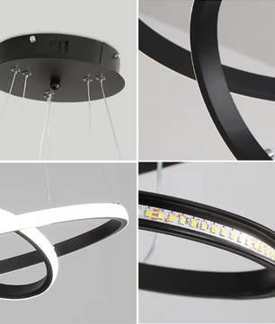 LED Hanglamp 30W – Moderne Zwarte Plafondlamp met 2 Ringen, Stijlvol en Functioneel