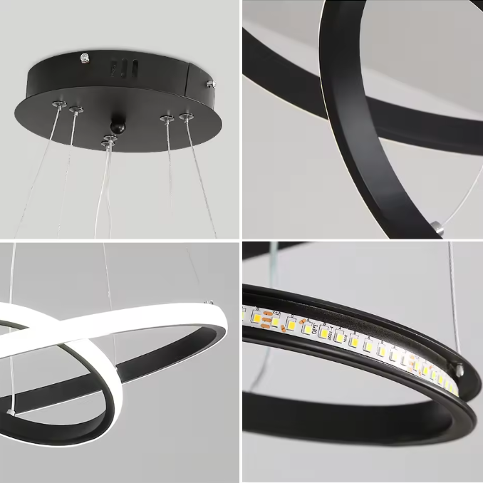 LED Hanglamp 30W – Moderne Zwarte Plafondlamp met 2 Ringen, Stijlvol en Functioneel