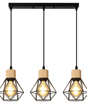 Industriële Hanglamp 3-Lichts – Vintage Plafondlamp met Rechthoekige Kooi