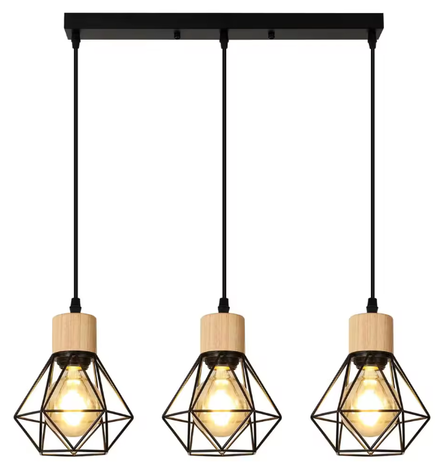 Industriële Hanglamp 3-Lichts – Vintage Plafondlamp met Rechthoekige Kooi