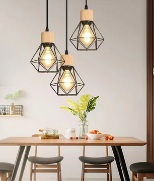 Industriële Hanglamp 3-Lichts – Vintage Plafondlamp met Rechthoekige Kooi