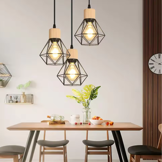 Industriële Hanglamp 3-Lichts – Vintage Plafondlamp met Rechthoekige Kooi