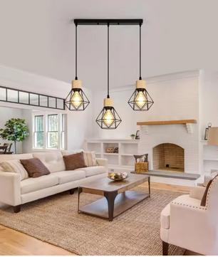 Industriële Hanglamp 3-Lichts – Vintage Plafondlamp met Rechthoekige Kooi