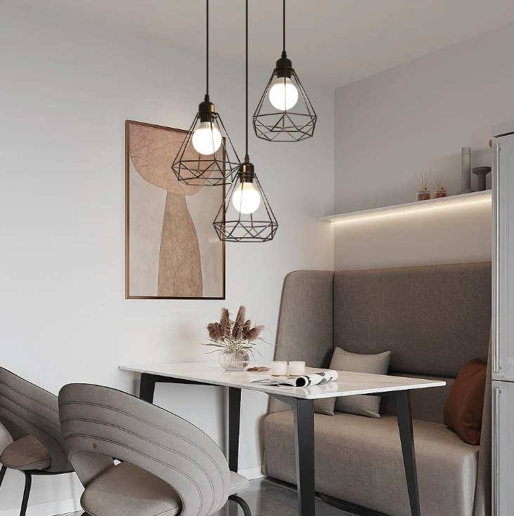 Industriële Hanglamp 3-Lichts – Vintage Plafondlamp met Rechthoekige Kooi