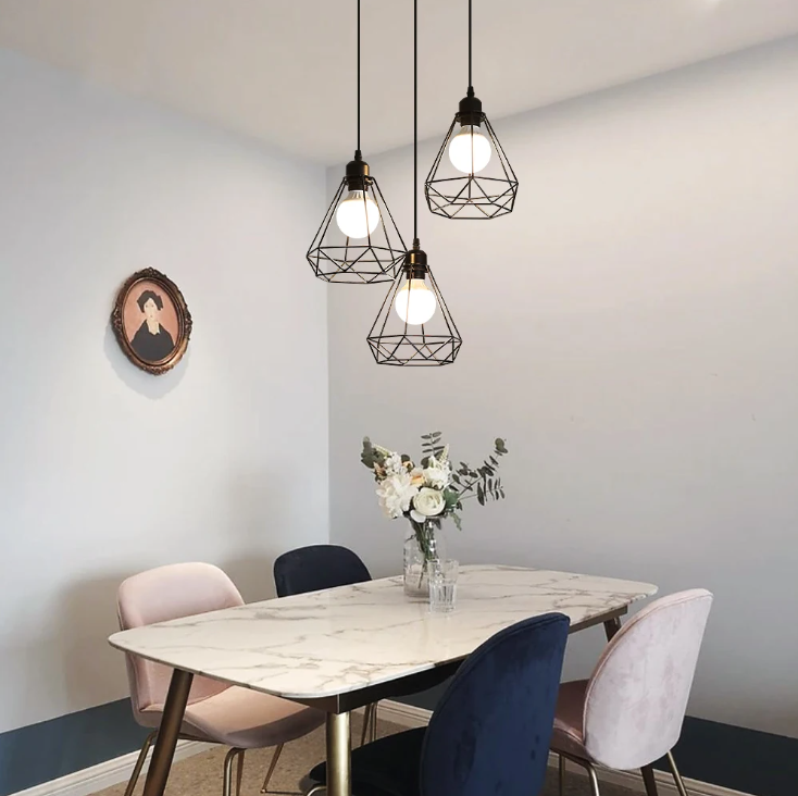 Industriële Hanglamp 3-Lichts – Vintage Plafondlamp met Rechthoekige Kooi