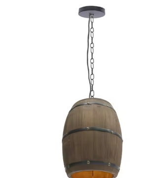 Vintage Houten Wijnvat Hanglamp – Industriële Plafondlamp met Metaal