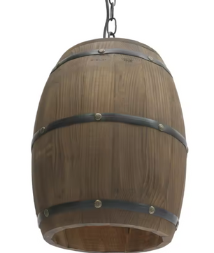 Vintage Houten Wijnvat Hanglamp – Industriële Plafondlamp met Metaal