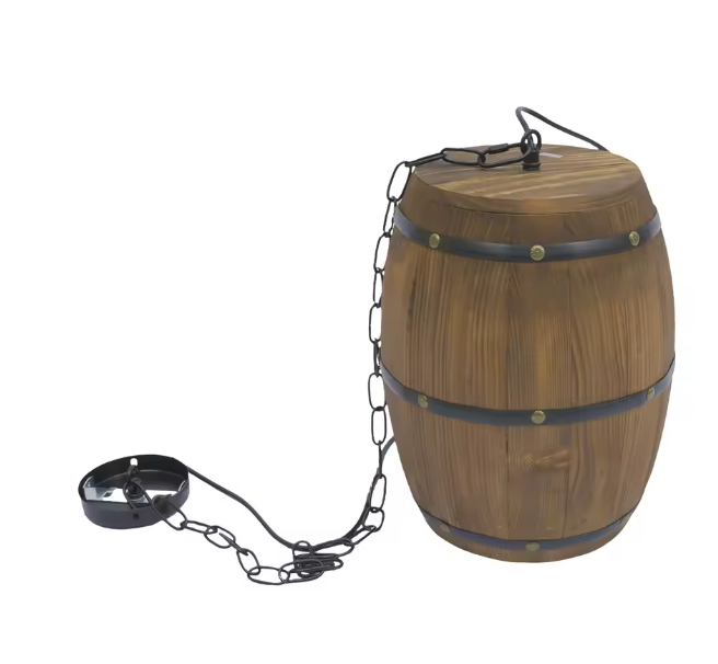 Vintage Houten Wijnvat Hanglamp – Industriële Plafondlamp met Metaal