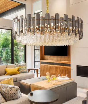 Luxe Kristallen Kroonluchter – 5-Lagen Plafondlamp met Waterkastanjekristallen