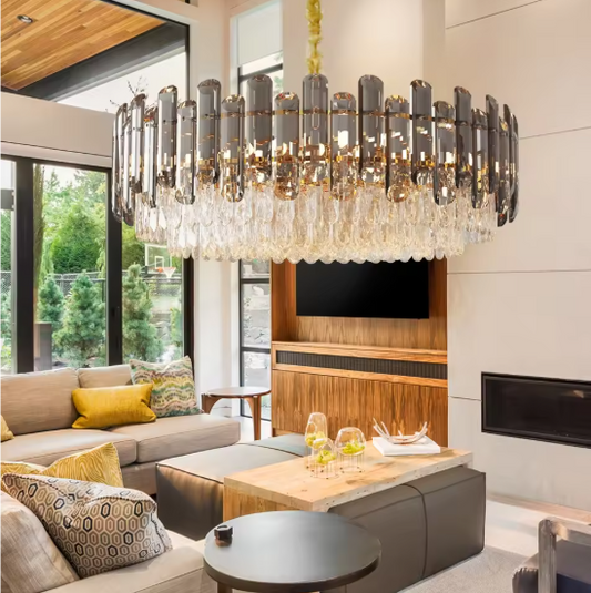 Luxe Kristallen Kroonluchter – 5-Lagen Plafondlamp met Waterkastanjekristallen