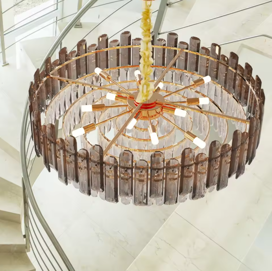 Luxe Kristallen Kroonluchter – 5-Lagen Plafondlamp met Waterkastanjekristallen