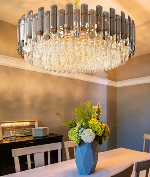 Luxe Kristallen Kroonluchter – 5-Lagen Plafondlamp met Waterkastanjekristallen