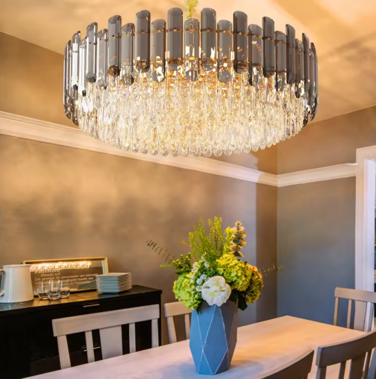 Luxe Kristallen Kroonluchter – 5-Lagen Plafondlamp met Waterkastanjekristallen