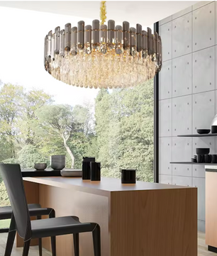 Luxe Kristallen Kroonluchter – 5-Lagen Plafondlamp met Waterkastanjekristallen