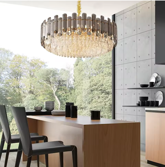 Luxe Kristallen Kroonluchter – 5-Lagen Plafondlamp met Waterkastanjekristallen