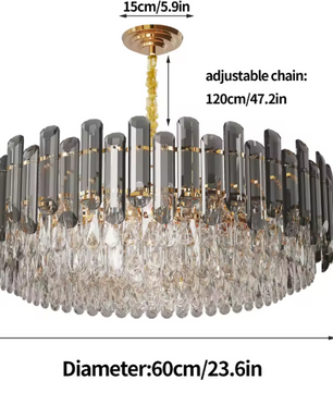 Luxe Kristallen Kroonluchter – 5-Lagen Plafondlamp met Waterkastanjekristallen