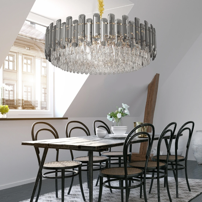 Luxe Kristallen Kroonluchter – 5-Lagen Plafondlamp met Waterkastanjekristallen
