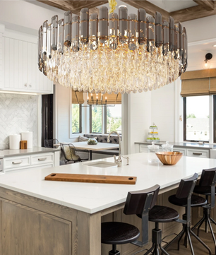 Luxe Kristallen Kroonluchter – 5-Lagen Plafondlamp met Waterkastanjekristallen