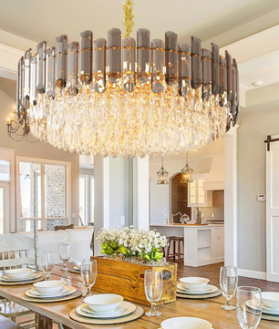 Luxe Kristallen Kroonluchter – 5-Lagen Plafondlamp met Waterkastanjekristallen