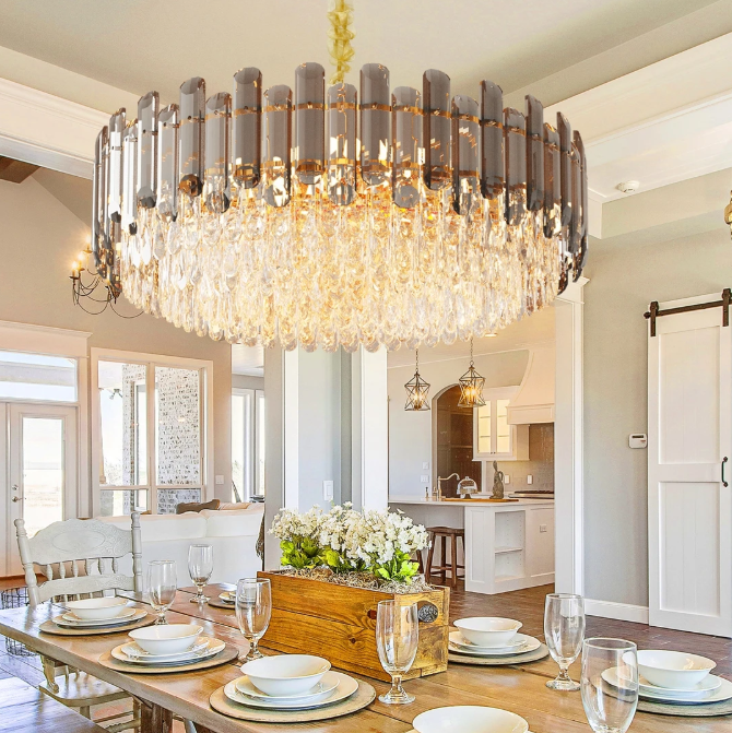 Luxe Kristallen Kroonluchter – 5-Lagen Plafondlamp met Waterkastanjekristallen