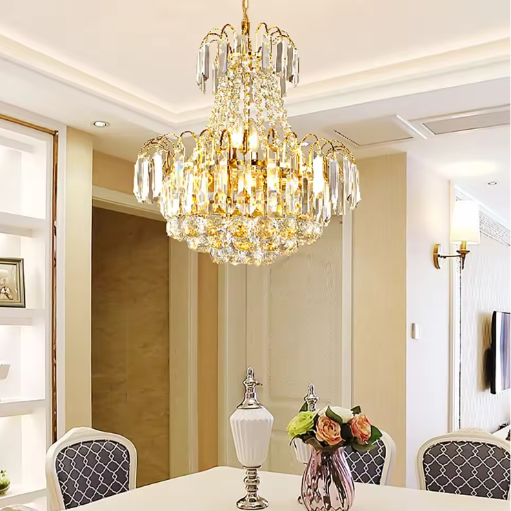 Luxe Kristallen Kroonluchter – Gouden Plafondlamp Ø60×70 cm