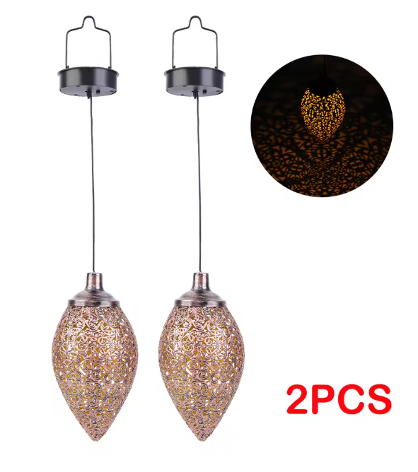 Set van 2 Solar Hanglampen – Unieke Holle Tuinlampen met LED & IP44