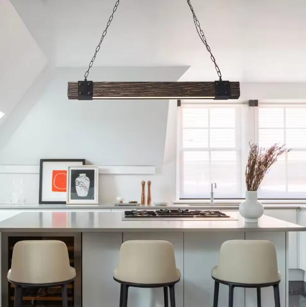 Vintage Houten Hanglamp – Retro LED Plafondlamp met Industrieel Design