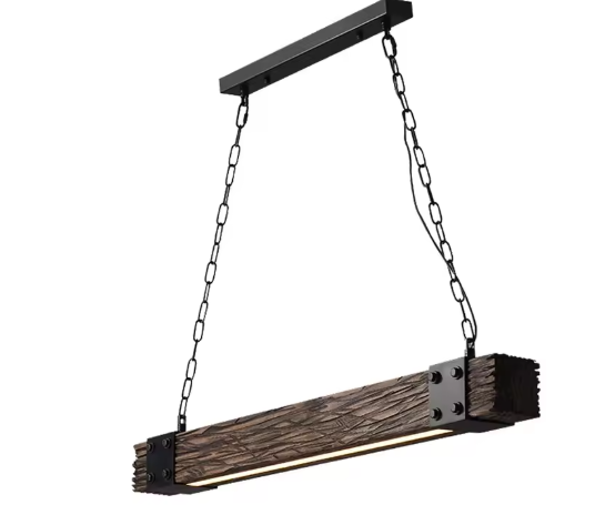 Vintage Houten Hanglamp – Retro LED Plafondlamp met Industrieel Design