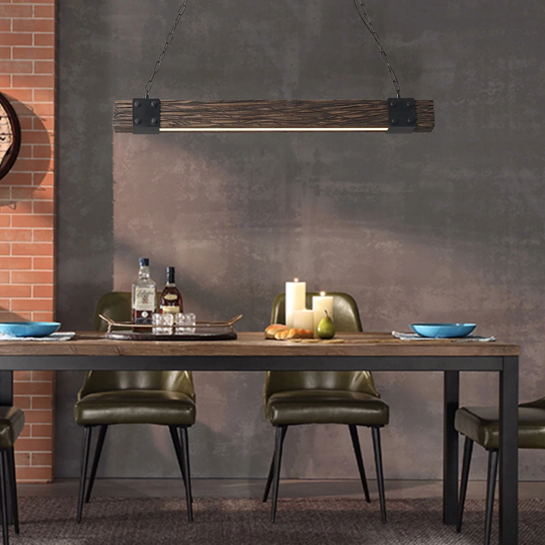 Vintage Houten Hanglamp – Retro LED Plafondlamp met Industrieel Design