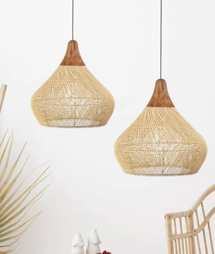 Rotan Hanglamp – Handgeweven Bamboe Plafondlamp met Retro Design