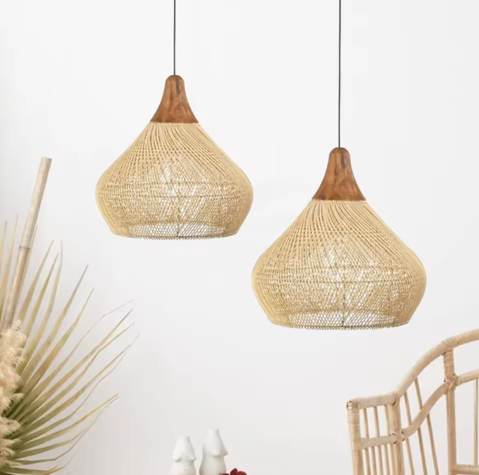 Rotan Hanglamp – Handgeweven Bamboe Plafondlamp met Retro Design