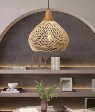 Rotan Hanglamp – Handgeweven Bamboe Plafondlamp met Retro Design