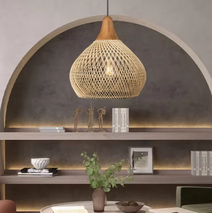 Rotan Hanglamp – Handgeweven Bamboe Plafondlamp met Retro Design