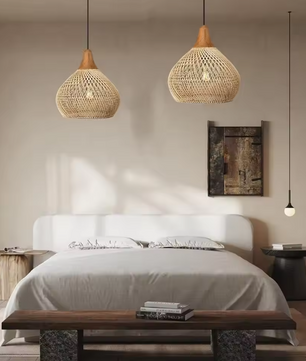 Rotan Hanglamp – Handgeweven Bamboe Plafondlamp met Retro Design