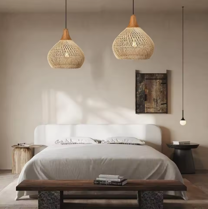 Rotan Hanglamp – Handgeweven Bamboe Plafondlamp met Retro Design