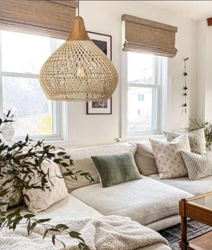 Rotan Hanglamp – Handgeweven Bamboe Plafondlamp met Retro Design