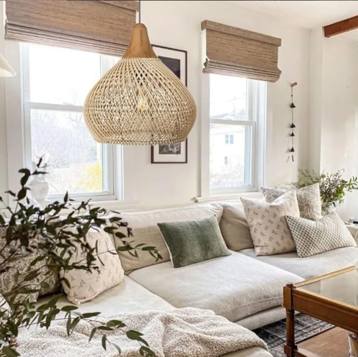 Rotan Hanglamp – Handgeweven Bamboe Plafondlamp met Retro Design
