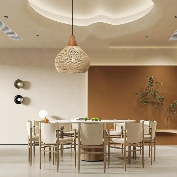Rotan Hanglamp – Handgeweven Bamboe Plafondlamp met Retro Design