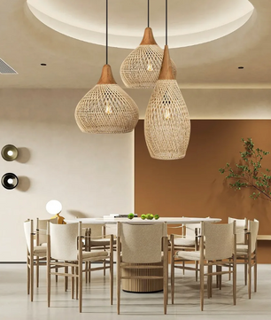 Rotan Hanglamp – Handgeweven Bamboe Plafondlamp met Retro Design